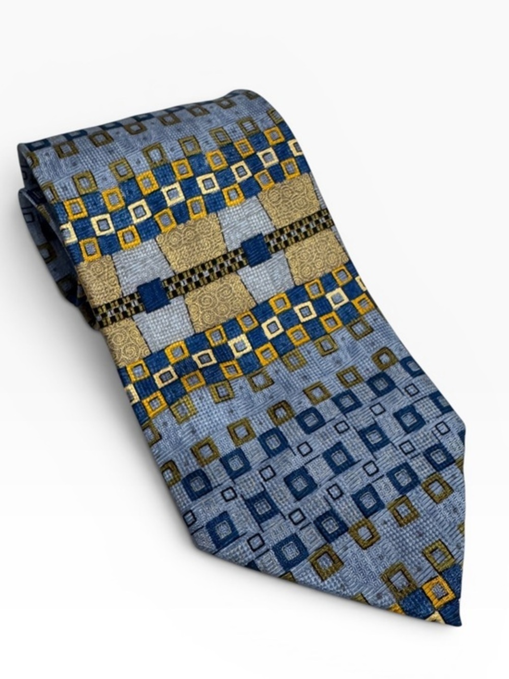 Boxelder Milwaukee Made In Italy Silk Geometric Tie Blue Gold Designer